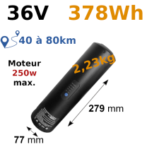 Batterie bouteille 36v 10,5Ah 378Wh (chargeur 2A inclus)